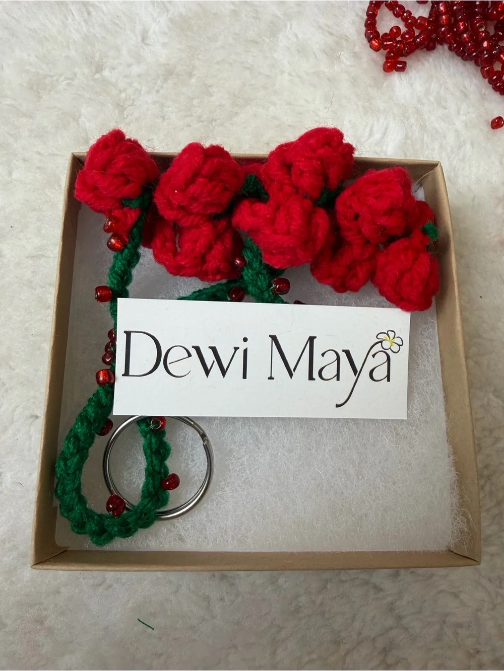 Handmade Red petal Crochet Flower Keychain